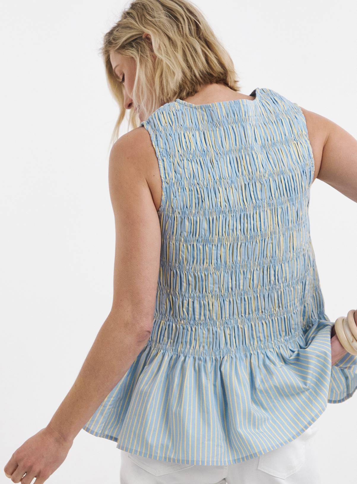 JD WILLIAMS Stripe Shirred Sleeveless Peplum Top 16 - Image 2
